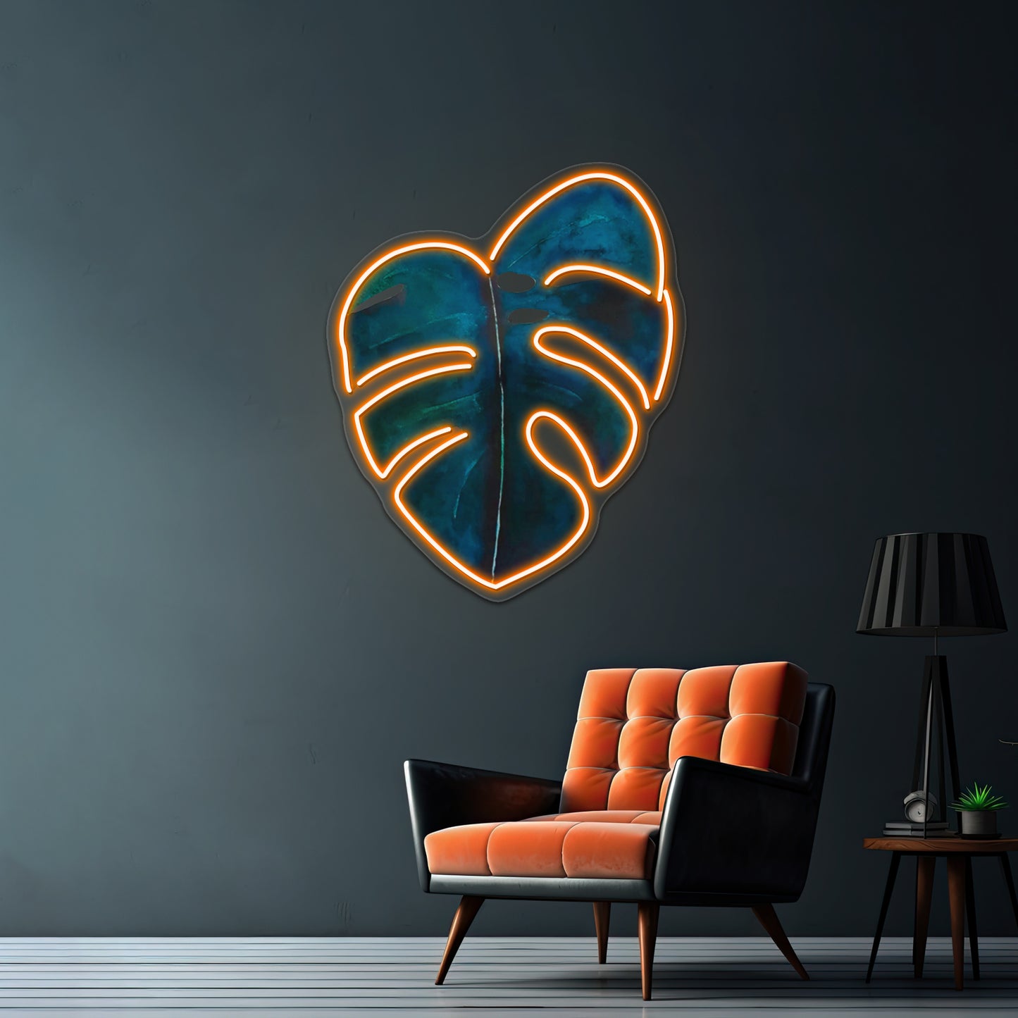 Monstera Leaf Coral Wall Artwork Neon Signs