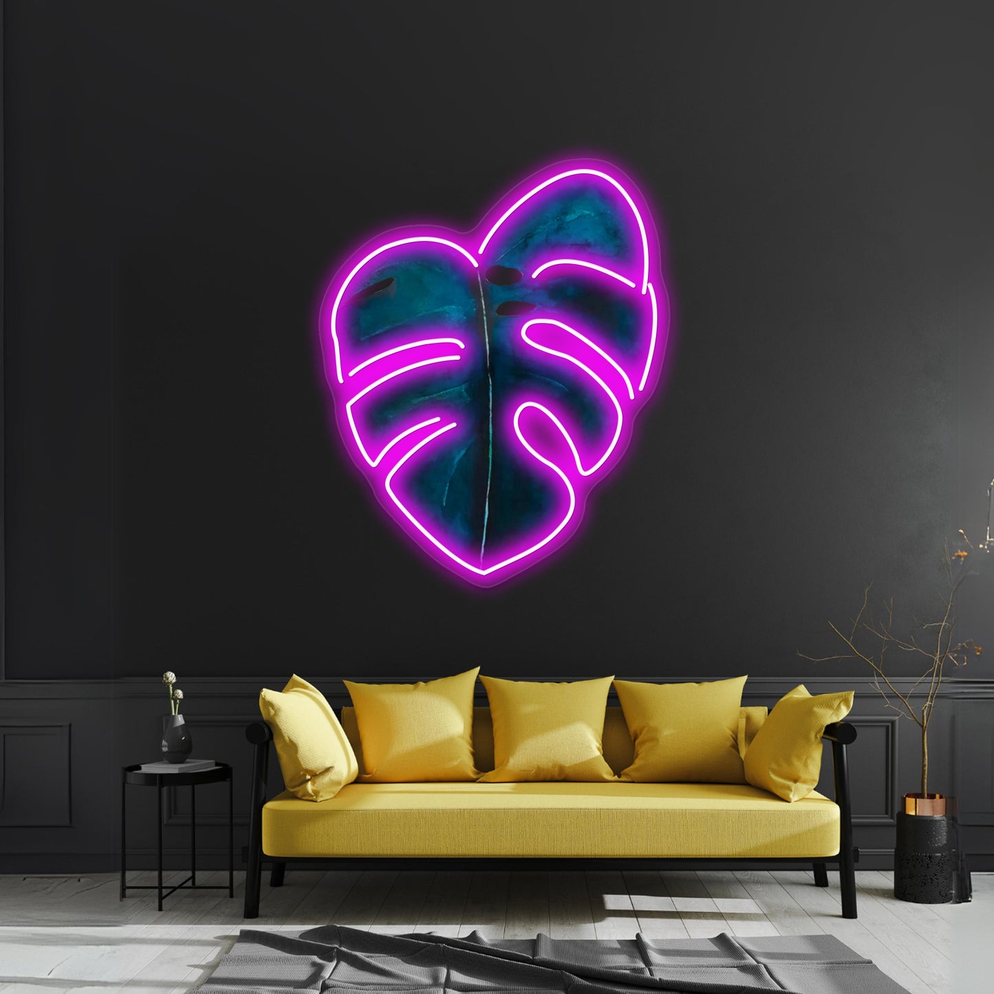 Monstera Leaf Coral Wall Artwork Neon Signs