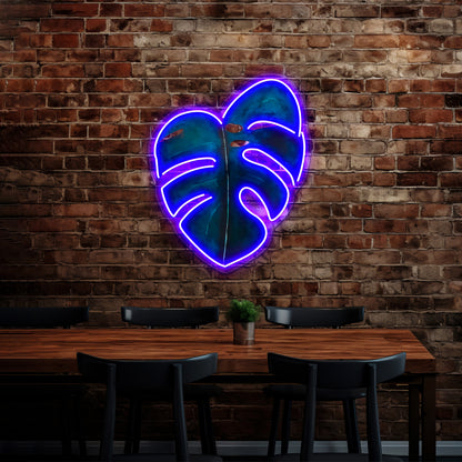 Monstera Leaf Coral Wall Artwork Neon Signs