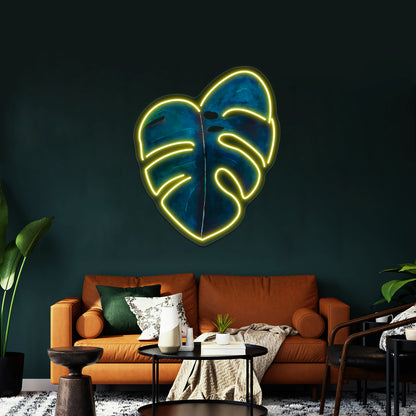 Monstera Leaf Coral Wall Artwork Neon Signs