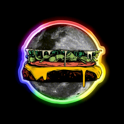 Moon Burger Snack Food Led Neon Sign Rgb Color - LED neon sign close-up detail