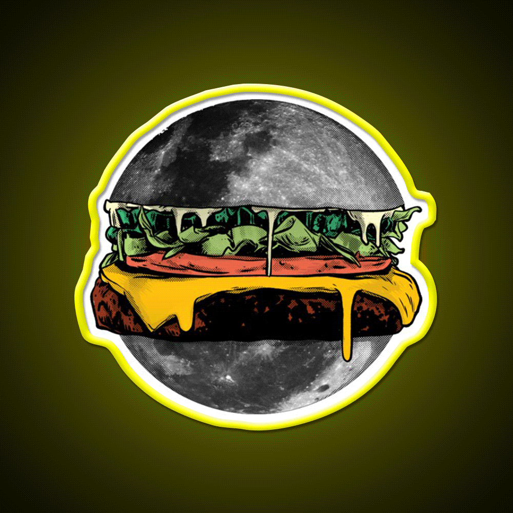 Moon Burger Snack Food Led Neon Sign Rgb Color - Custom LED neon sign front view