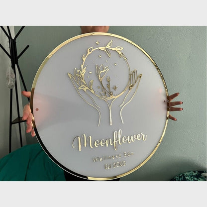 Moon Flowers Wellness Spa Acrylic Business Logo Sign - Shineneon