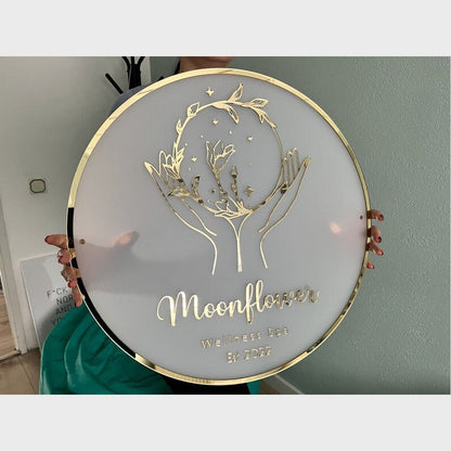 Moon Flowers Wellness Spa Acrylic Business Logo Sign - Shineneon