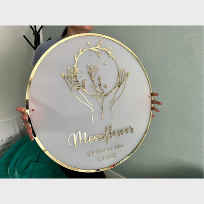 Moon Flowers Wellness Spa Acrylic Business Logo Sign - Shineneon