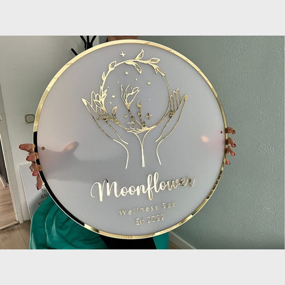 Moon Flowers Wellness Spa Acrylic Business Logo Sign - Shineneon