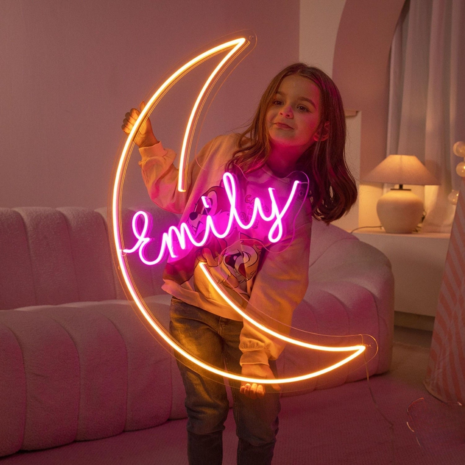 Moon Led Neon Sign With Your Kids Name | Shineneon