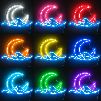 Moon Ocean Wave Neon Sign LED Neon Sign color grid