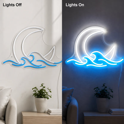 Moon Ocean Wave Neon Sign LED Neon Sign day and night comparison