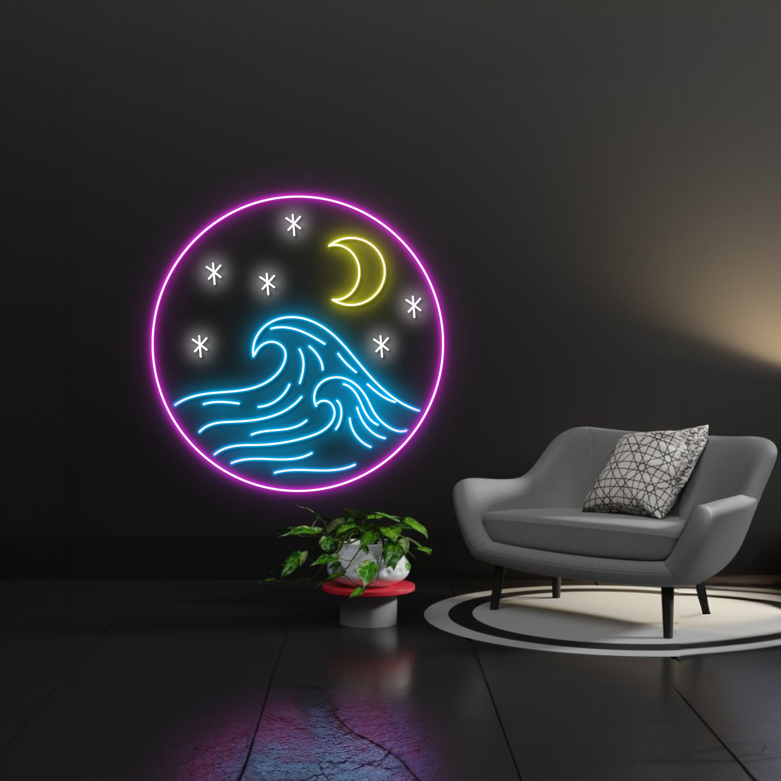 Moon Wave With Stars Led Sign | Shineneon