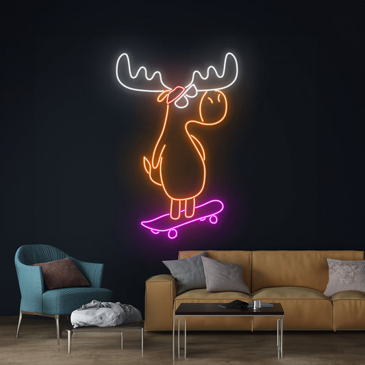 Moose Skateboarding Neon Sign