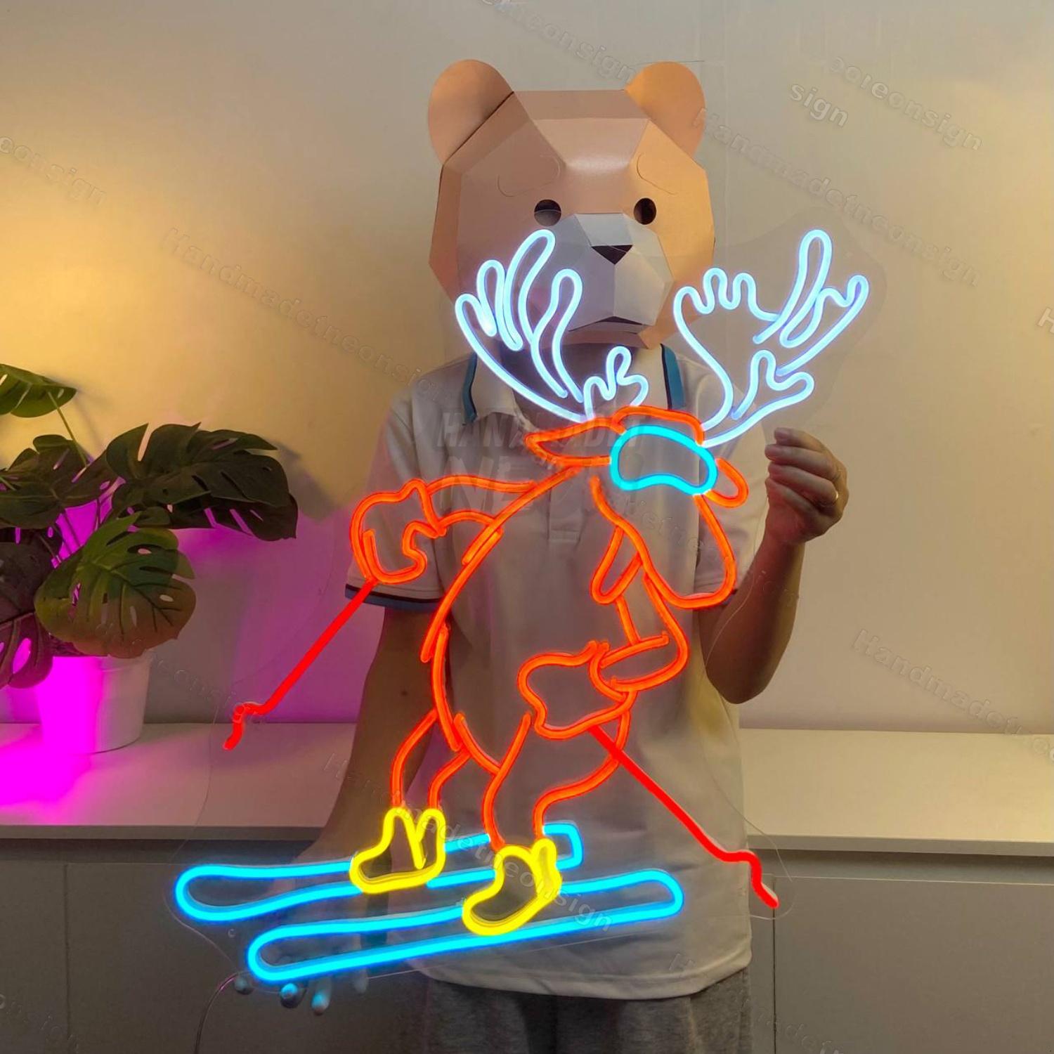 Moose Skiing Led Neon Sign Sports Led Neon Sign | Shineneon