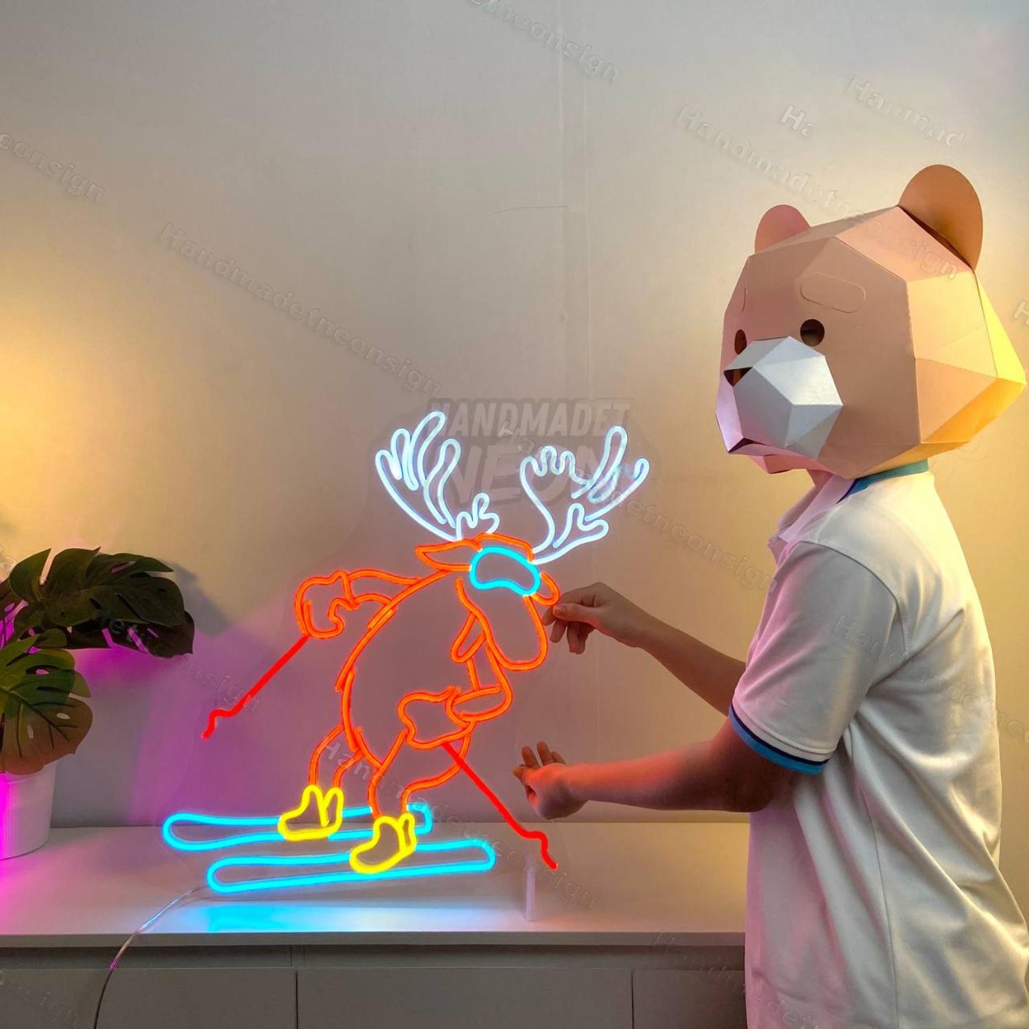 Moose Skiing Led Neon Sign Sports Led Neon Sign | Shineneon