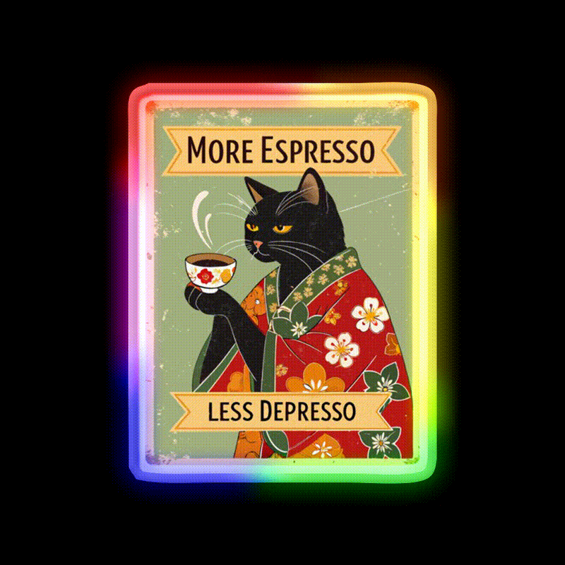 More Espresso Less Depresso Cat Cafe Led Neon Sign Espresso Bar Art Rgb Color