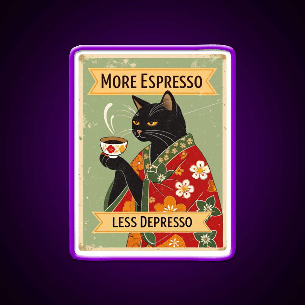 More Espresso Less Depresso Cat Cafe Led Neon Sign Espresso Bar Art Rgb Color - Shineneon