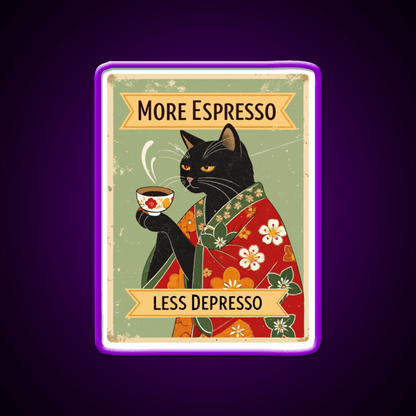 More Espresso Less Depresso Cat Cafe Led Neon Sign Espresso Bar Art Rgb Color - Shineneon