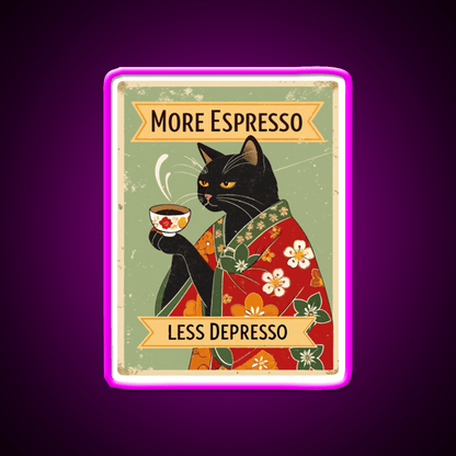 More Espresso Less Depresso Cat Cafe Led Neon Sign Espresso Bar Art Rgb Color - Shineneon