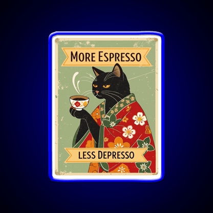 More Espresso Less Depresso Cat Cafe Led Neon Sign Espresso Bar Art Rgb Color - Shineneon