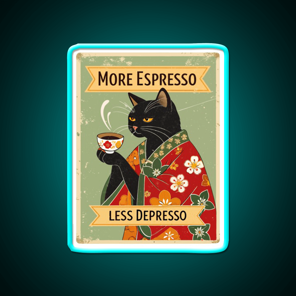 More Espresso Less Depresso Cat Cafe Led Neon Sign Espresso Bar Art Rgb Color - Shineneon