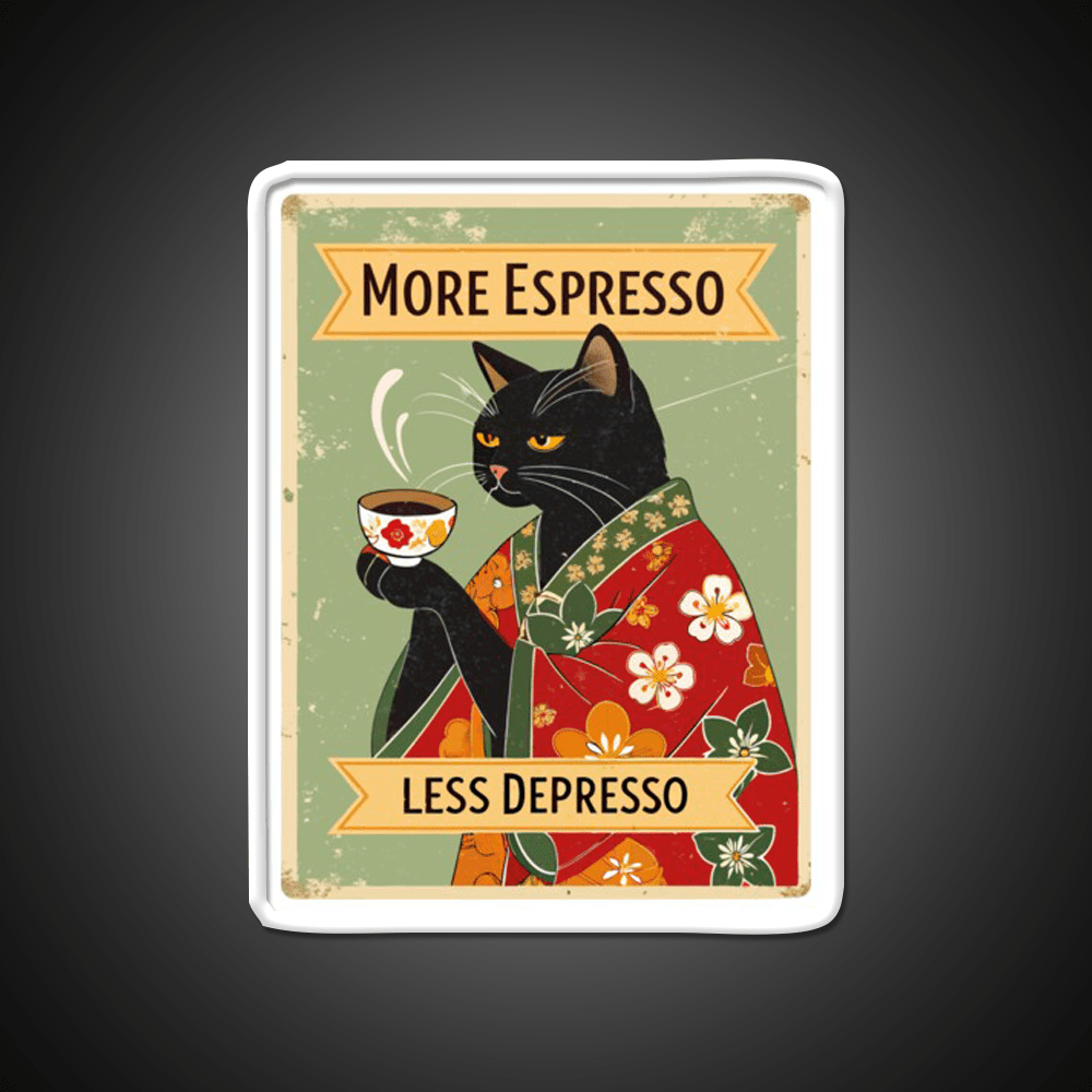 More Espresso Less Depresso Cat Cafe Led Neon Sign Espresso Bar Art Rgb Color - Shineneon