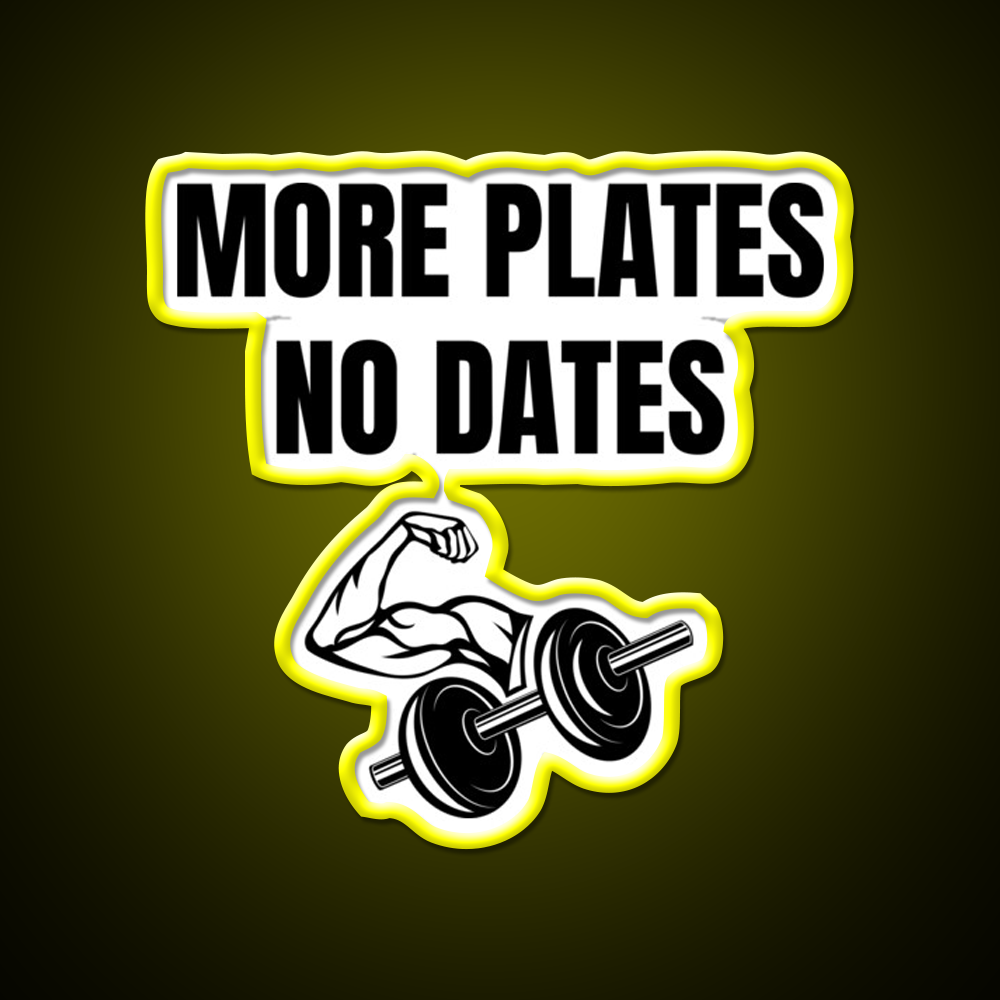 More Plates No Dates Gym Fitness Led Neon Sign For Workout Wall Rgb Color