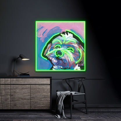 Morkie Maltese Yorkie Colorful Pop Dog Artwork Neon Wall Signs | Shineneon