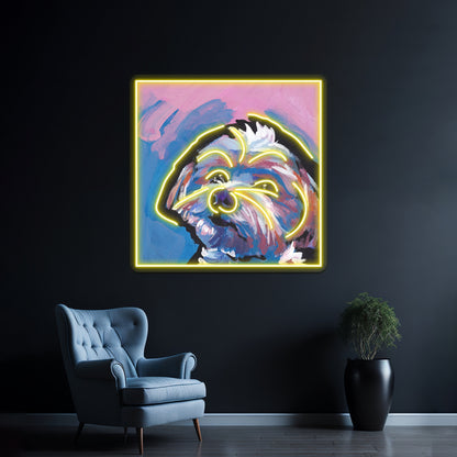Morkie Maltese Yorkie Colorful Pop Dog Artwork Neon Wall Signs | Shineneon
