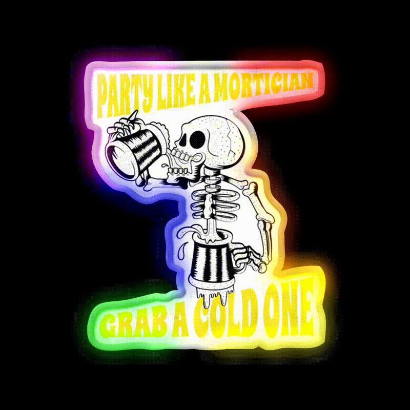 Morticians Mortuary Students And Beer Drinking Bar Decor Led Neon Sign Rgb Color - LED neon sign close-up detail