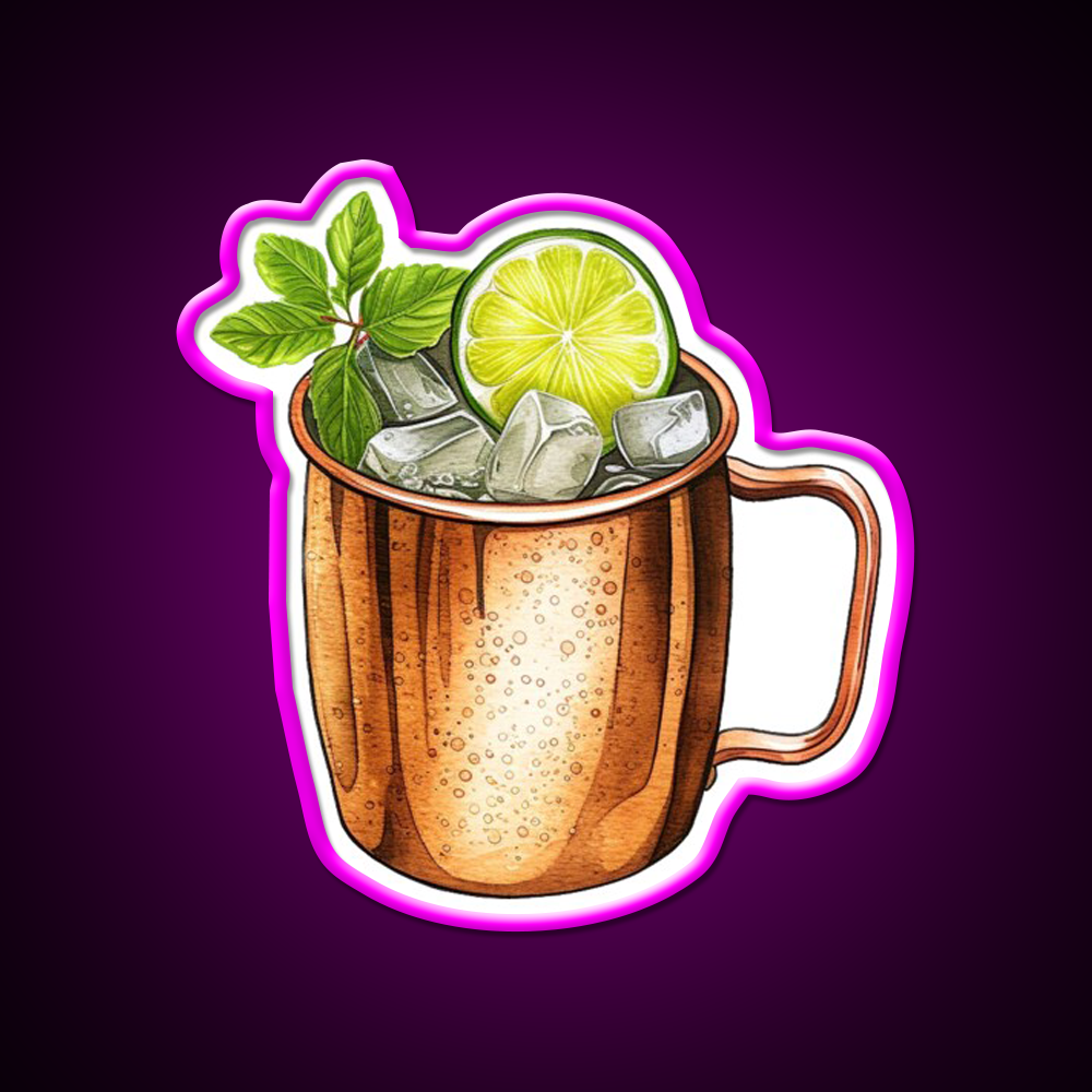 Moscow Mule Cocktail Sketch Doodle Cocktail Bar Decor Led Neon Sign Rgb Color - Neon sign mounted on wall in room