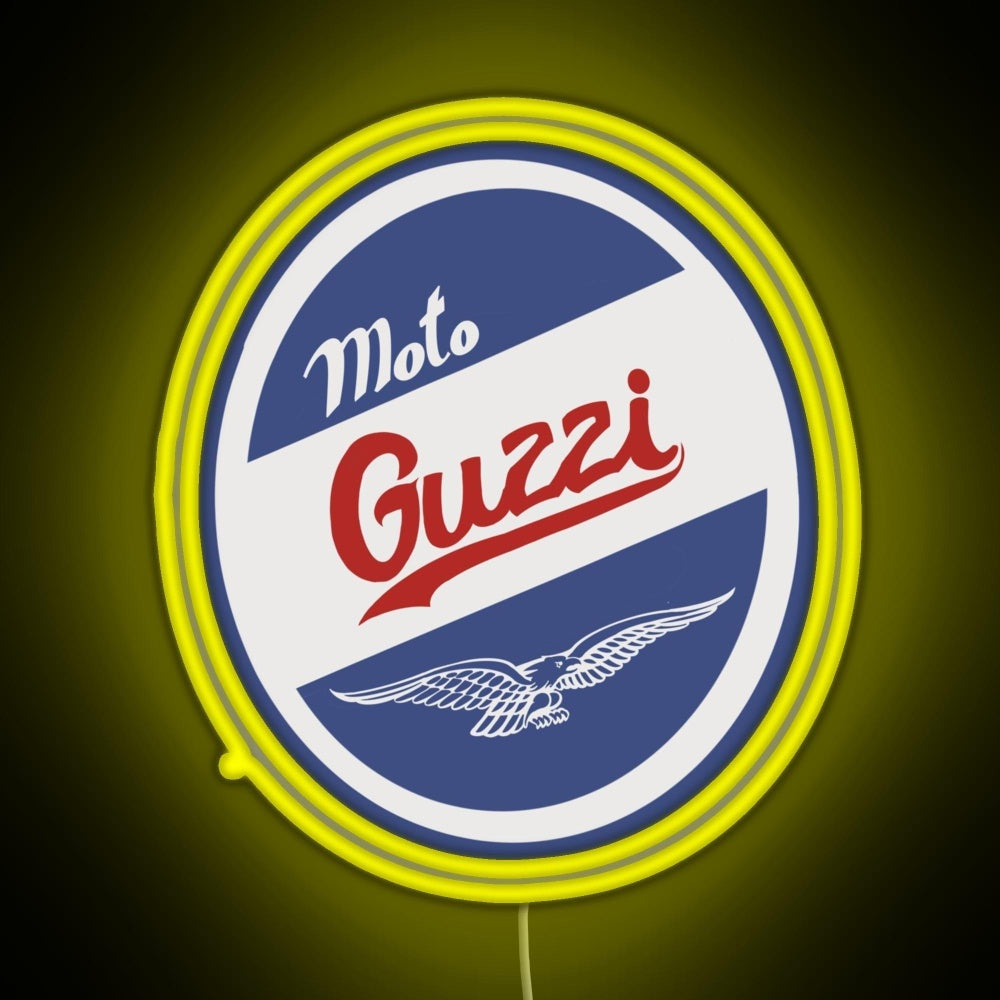 Moto Guzzi Rgb Neon Sign - Neon sign mounted on wall in room