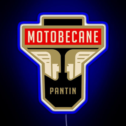 Motobecane Headstock Rgb Neon Sign - Neon sign mounted on wall in room