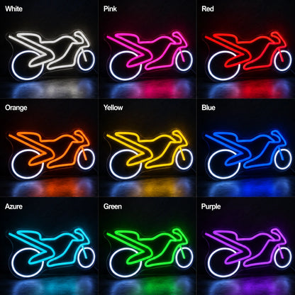 Motorcycle Garage LED Neon Sign day and night comparison