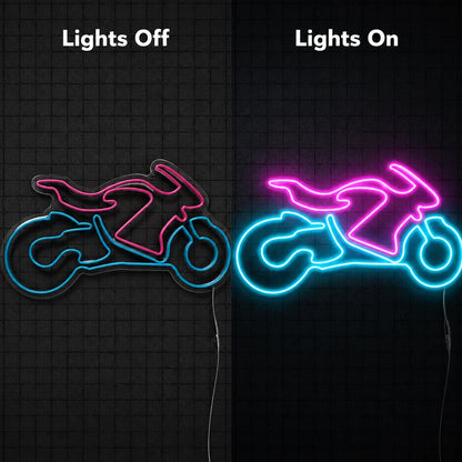 Motorcycle Outline Neon Sign LED Neon Sign day and night comparison