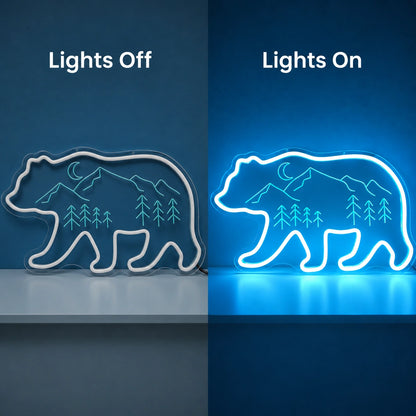 Mountain Bear Outline Neon Sign LED Neon Sign day and night comparison