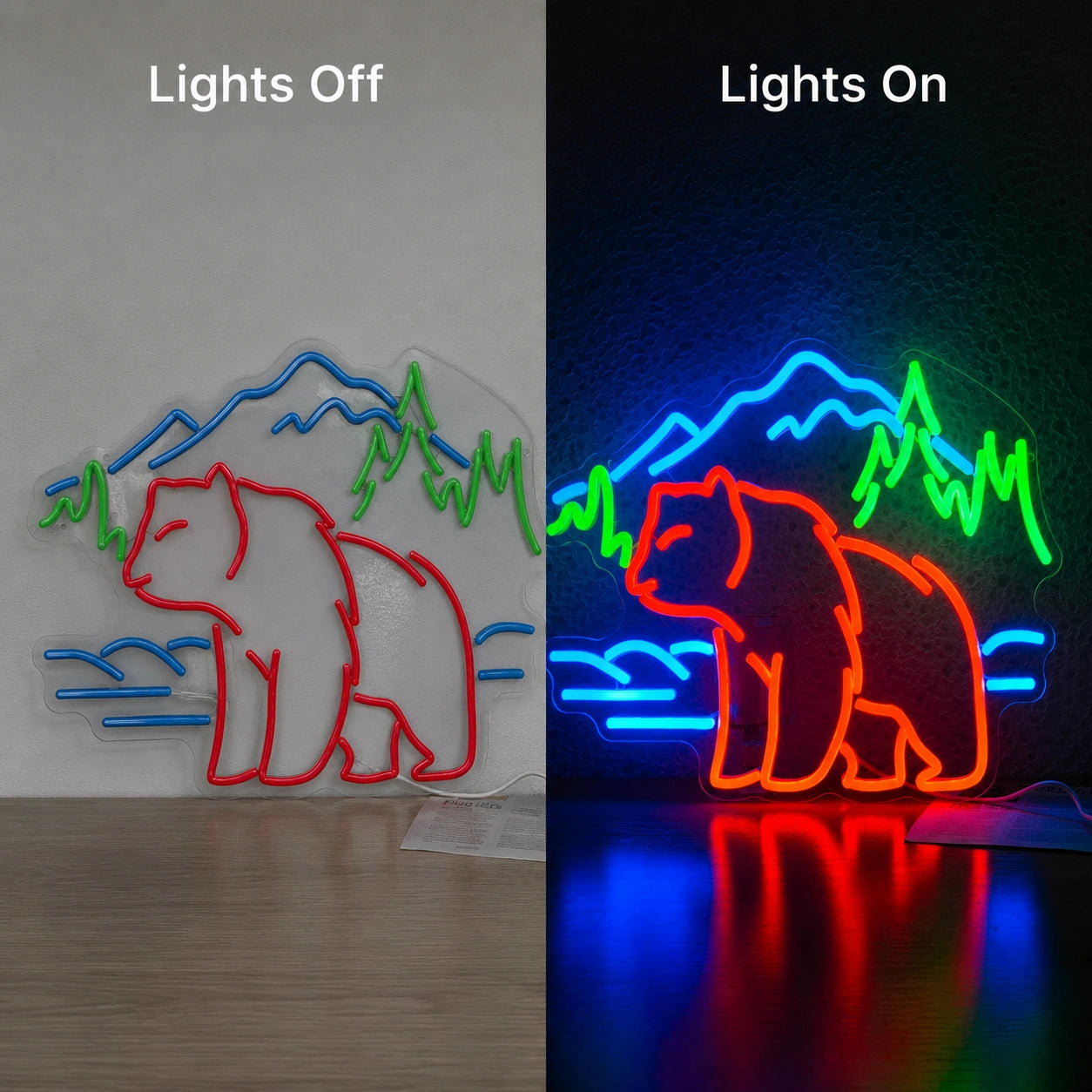 Mountain Bear Scene Neon Sign LED Neon Sign day and night comparison