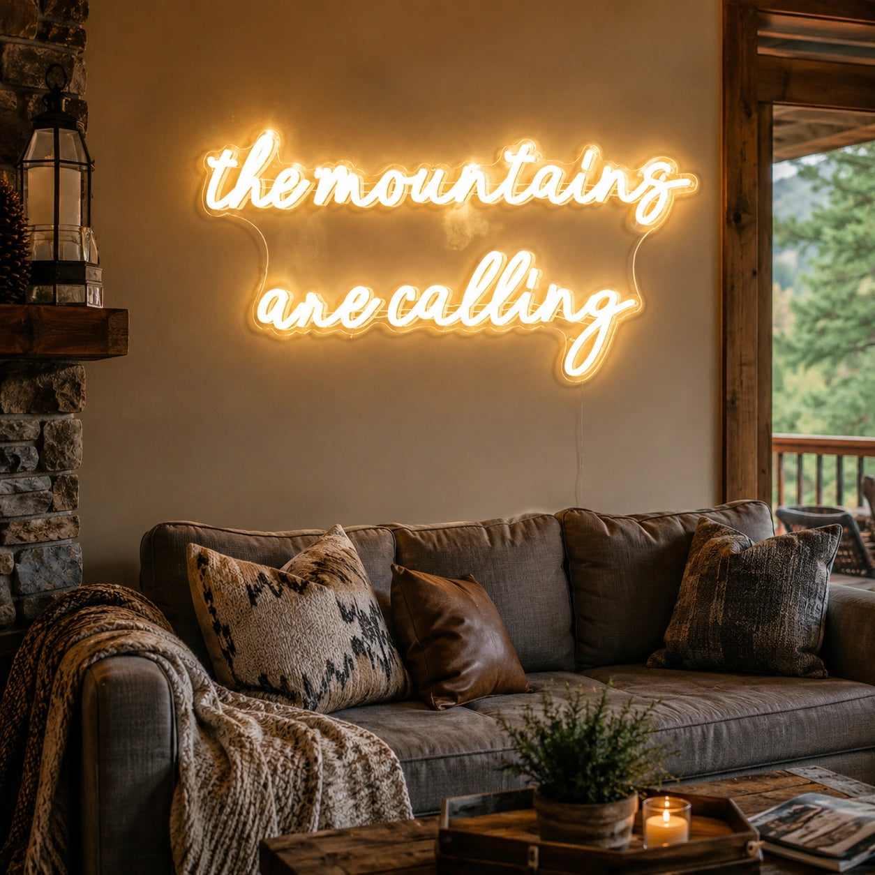 Mountain Cabin Quote Neon Sign LED Neon Sign real lifestyle scene