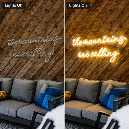 Mountain Cabin Quote Neon Sign LED Neon Sign day and night comparison