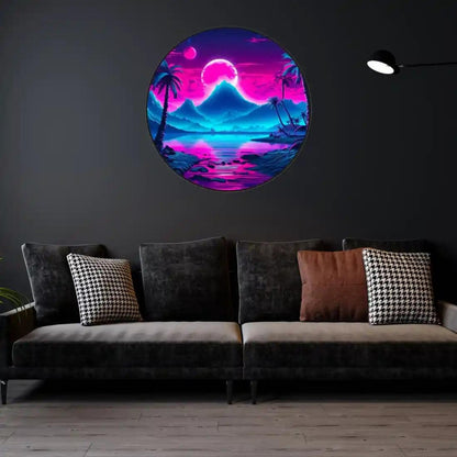 Mountain Landscape Cyberpunk Pink Blue LED Neon Sign for Home Decor | Shineneon