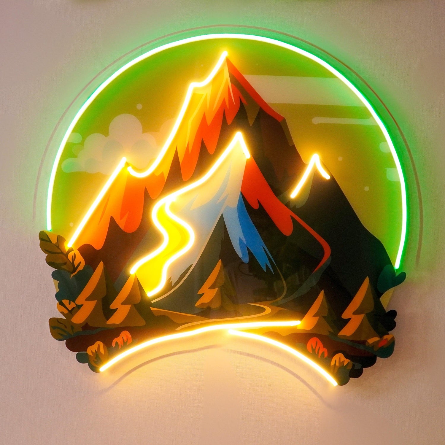 Mountain Landscape Multicolor Uv Printed Led Neon Sign For Indoor Wall Art Decor | Shineneon