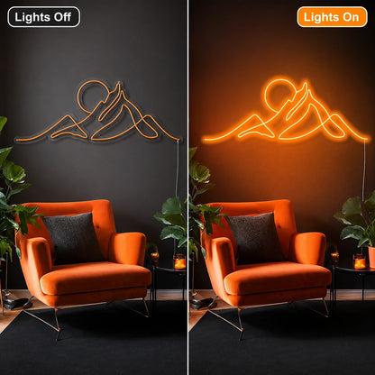 Mountain Lounge Line Neon Sign LED Neon Sign day and night comparison