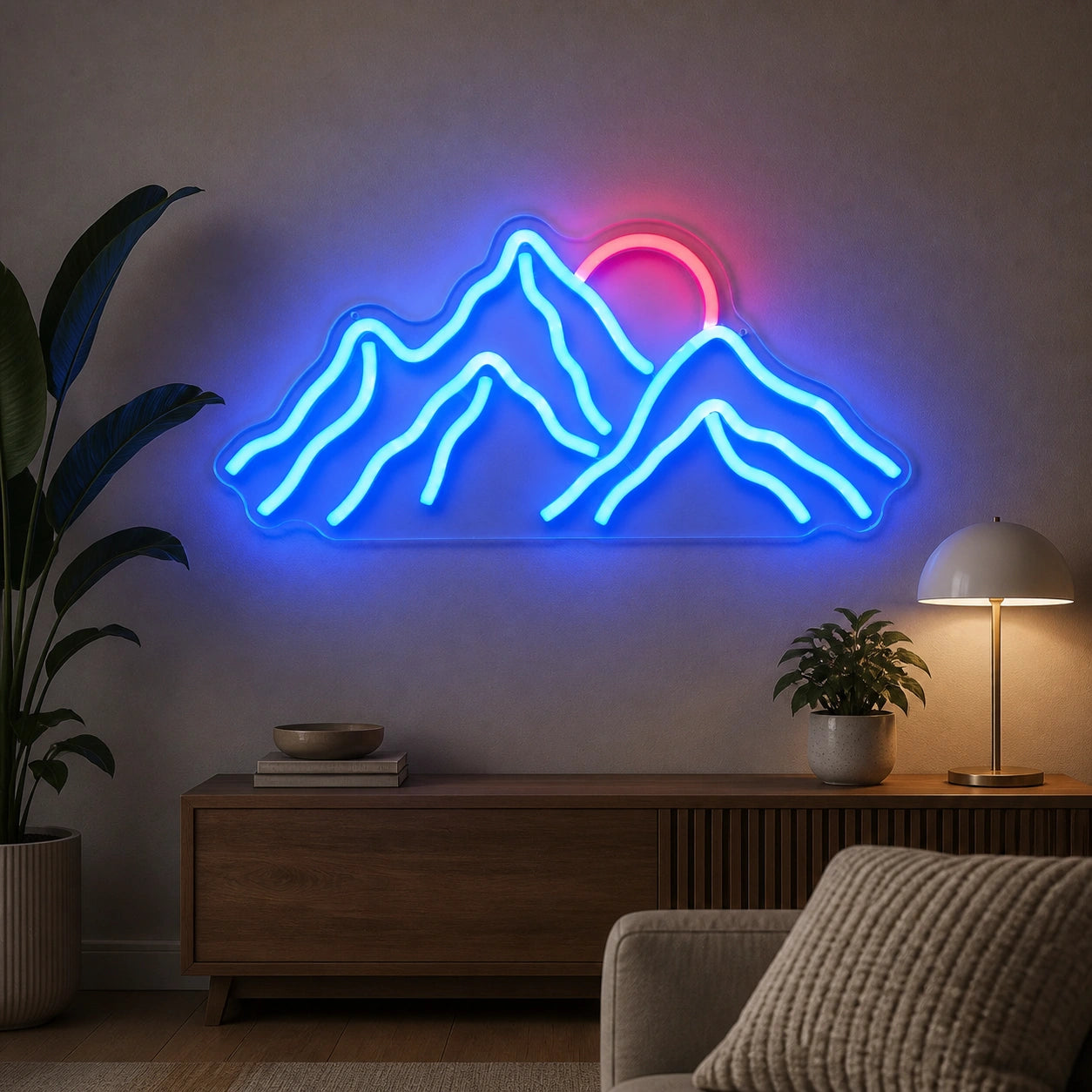 Mountain Range Rising Sun Vintage LED Neon Sign size image