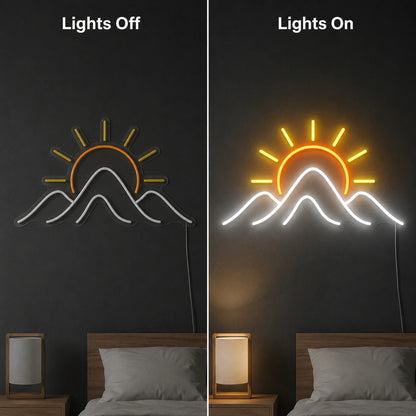 Mountain Sun Line Neon Sign LED Neon Sign day and night comparison