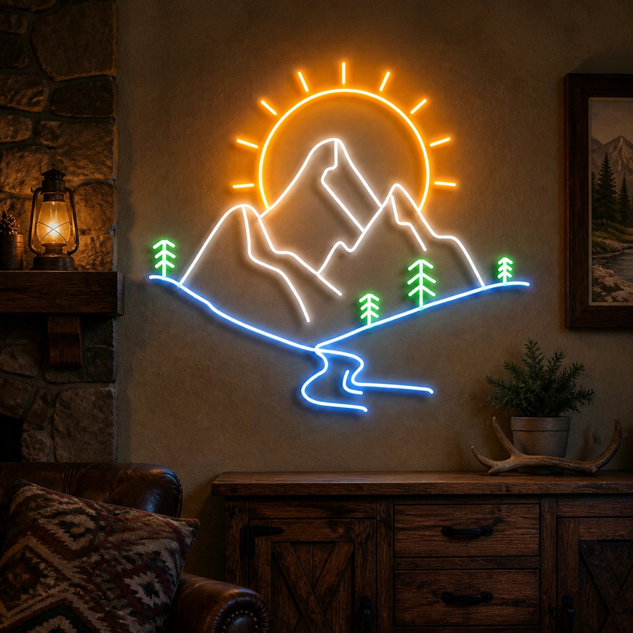 Mountain Sun River Pines Vintage LED Neon Sign high-converting product image