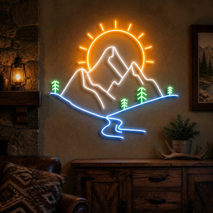 Mountain Sun River Pines Vintage LED Neon Sign - Shineneon