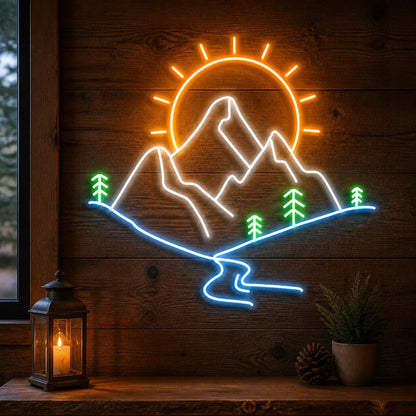 Mountain Sun River Pines Vintage LED Neon Sign - Shineneon