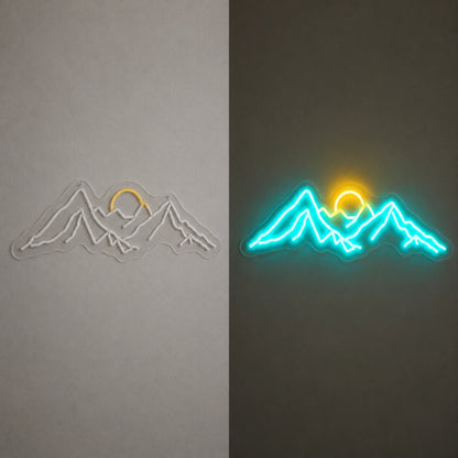 Mountain Sun Vintage LED Neon Sign day and night comparison