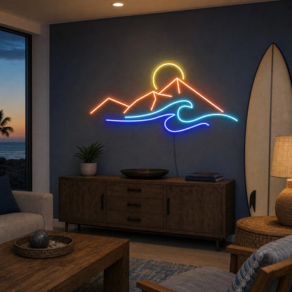 Mountain Sunrise And Ocean Wave LED Neon Sign real lifestyle scene