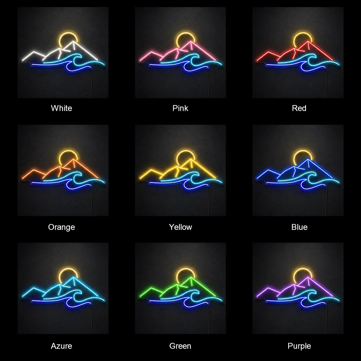 Mountain Sunrise And Ocean Wave LED Neon Sign color grid
