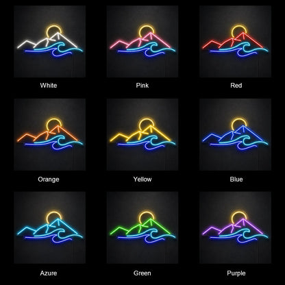 Mountain Sunrise And Ocean Wave LED Neon Sign color grid