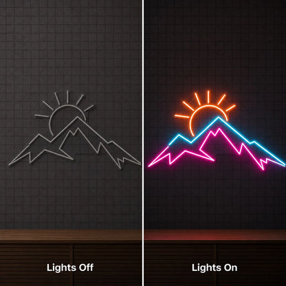 Mountain Sunrise Peaks LED Neon Sign day and night comparison
